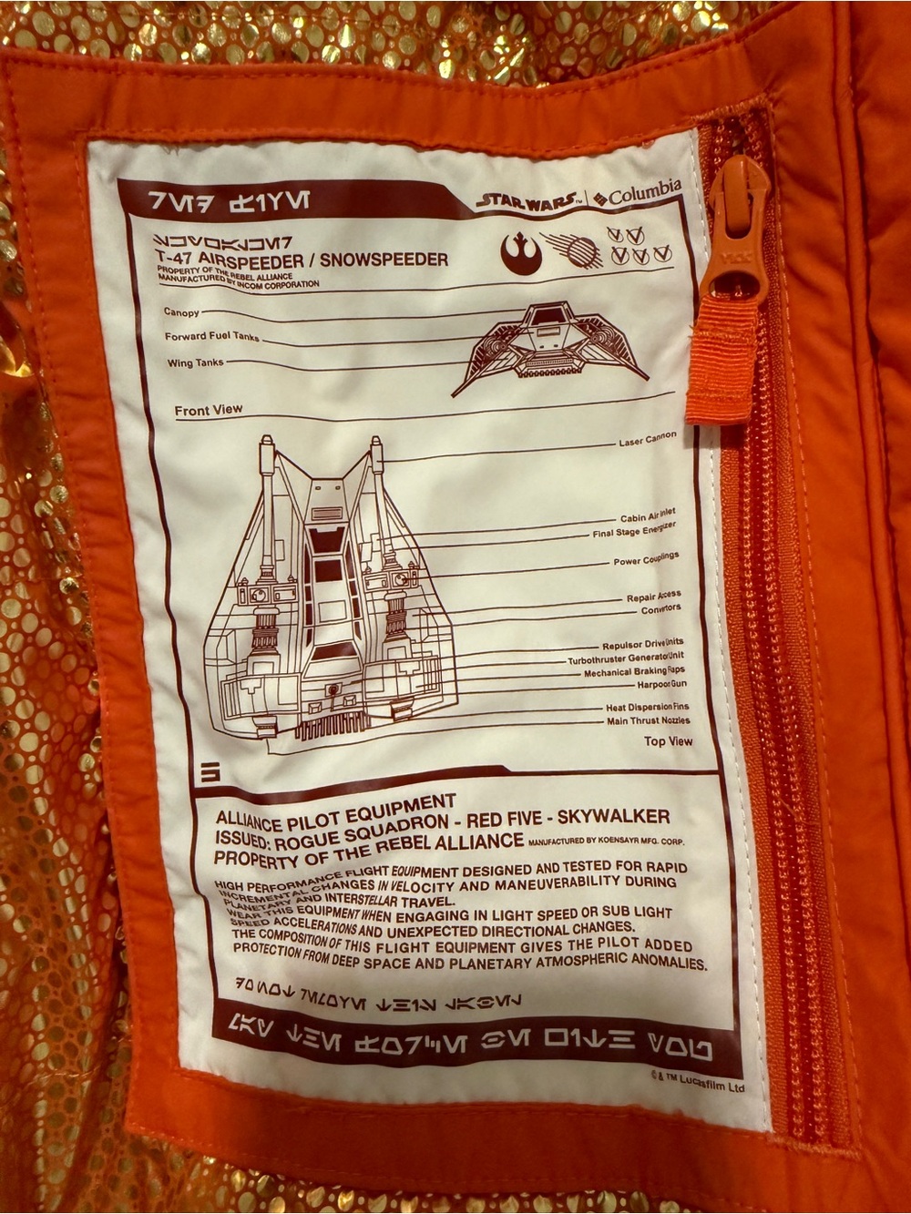 Columbia  X Star Wars Men’s Orange Snow Speeder Pilot Insulated Jacket - Picture 3 of 4